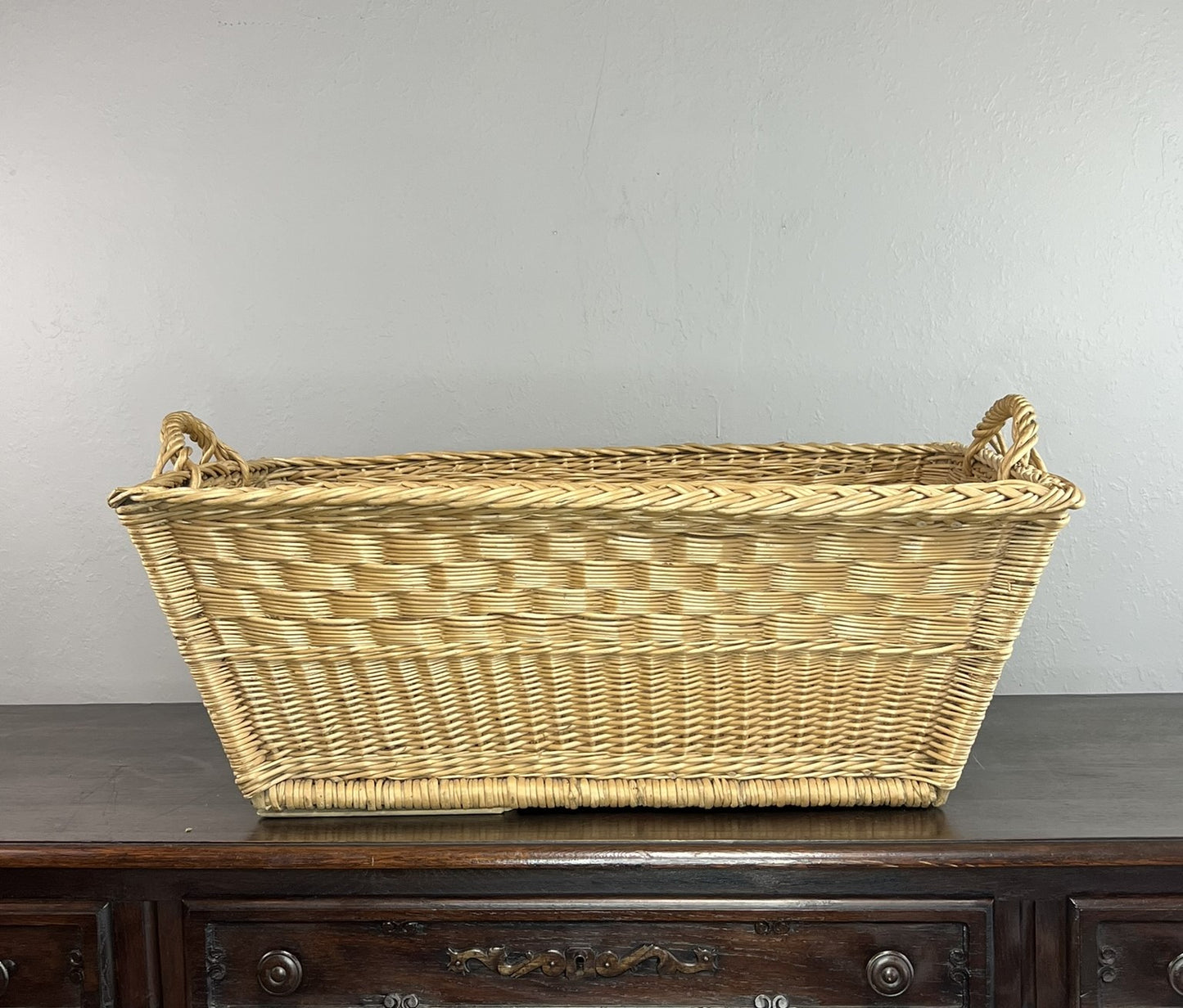 Vintage French Wicker Laundry Basket #6303
