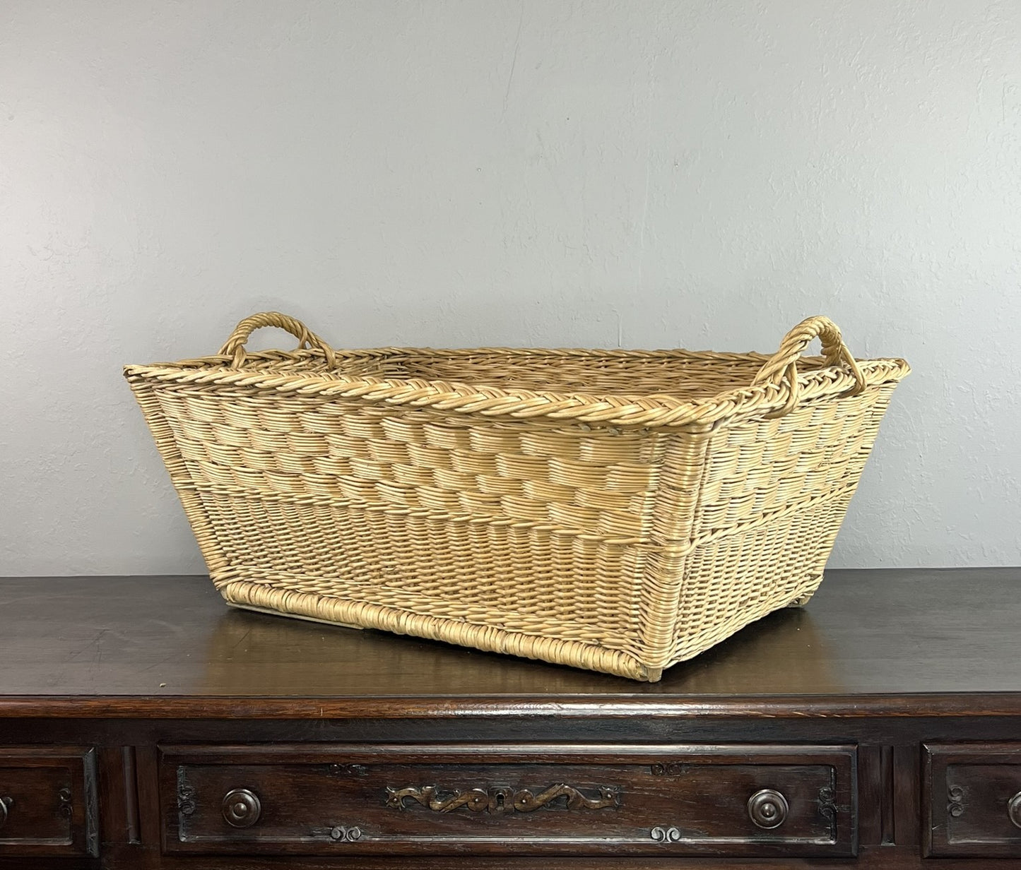 Vintage French Wicker Laundry Basket #6303