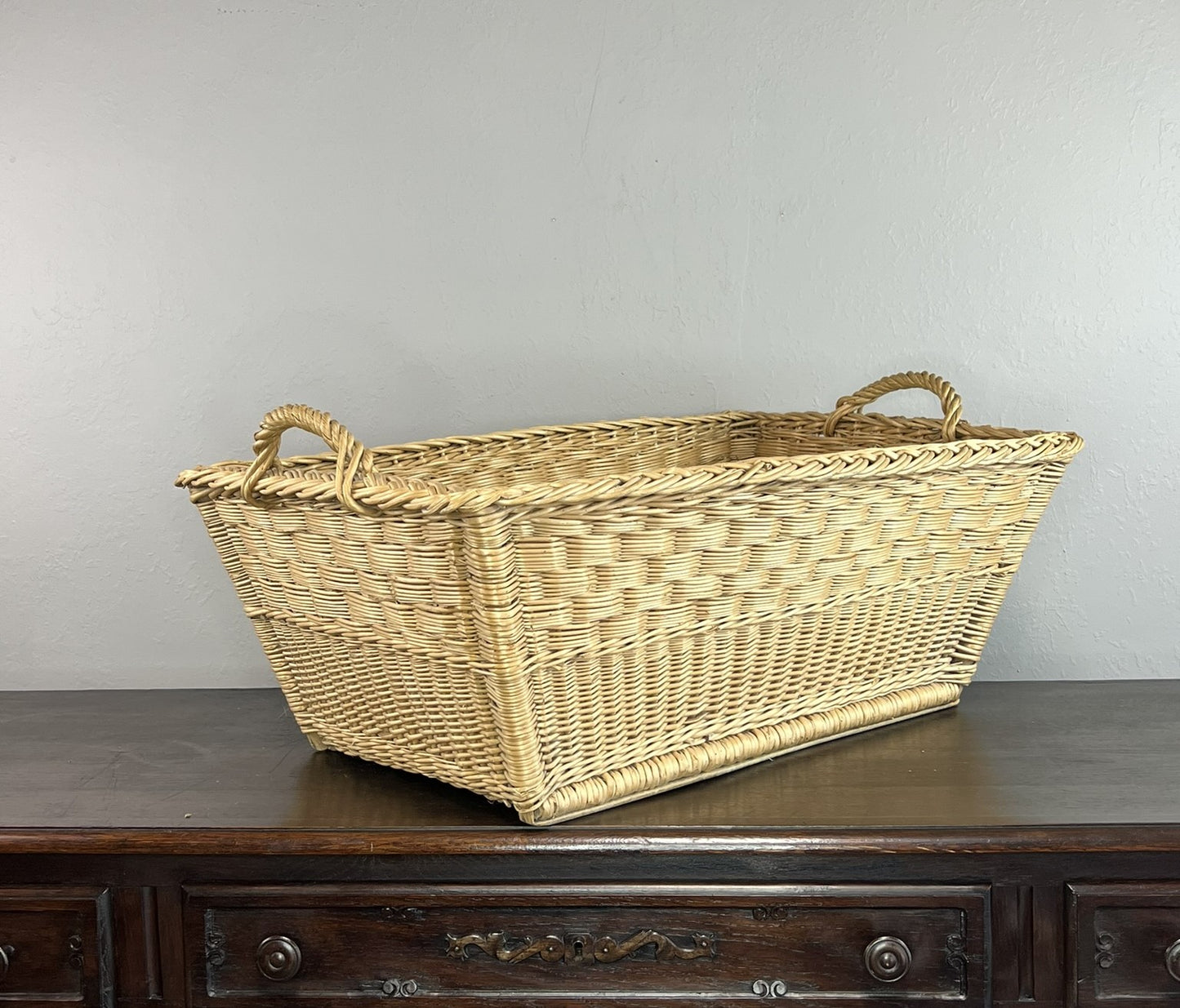 Vintage French Wicker Laundry Basket #6303