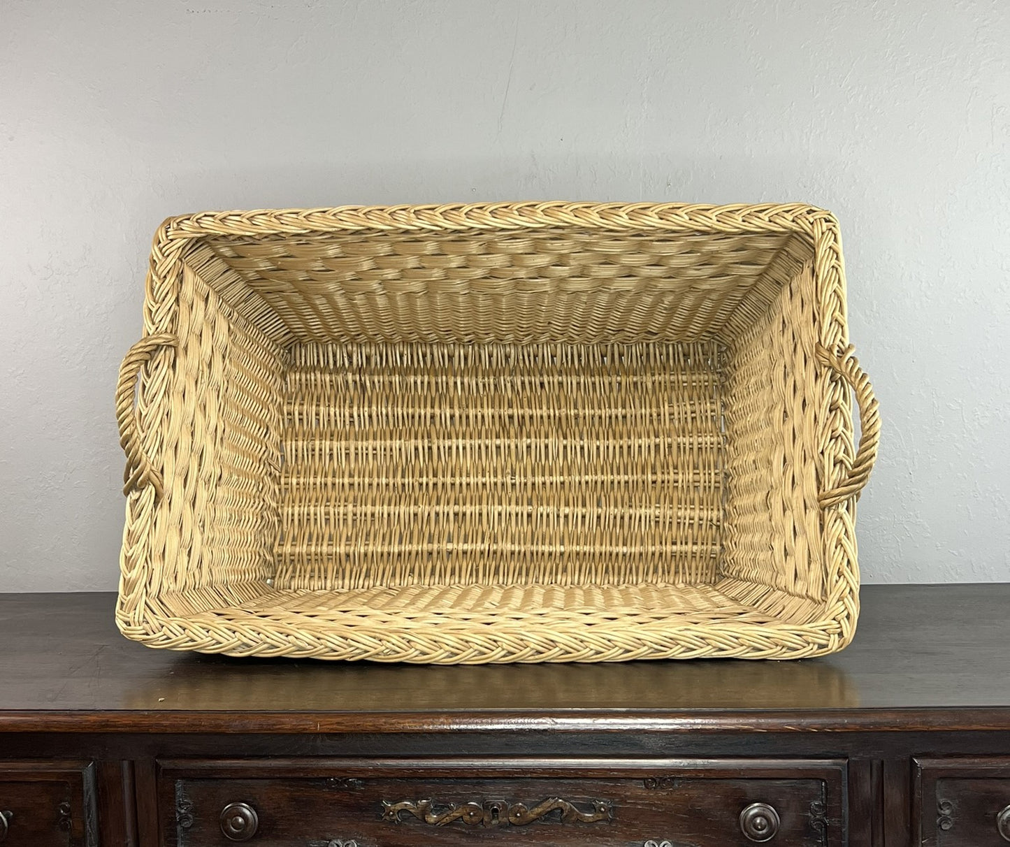 Vintage French Wicker Laundry Basket #6303