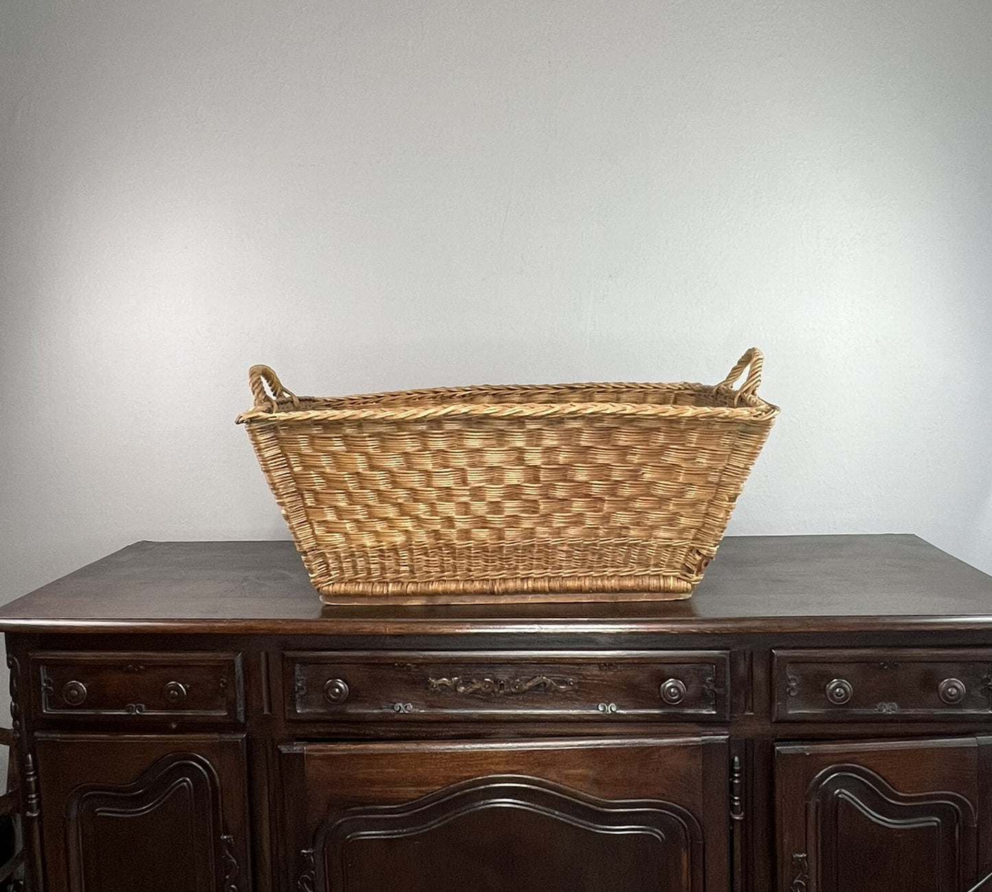 Vintage French Wicker Laundry Basket #6302