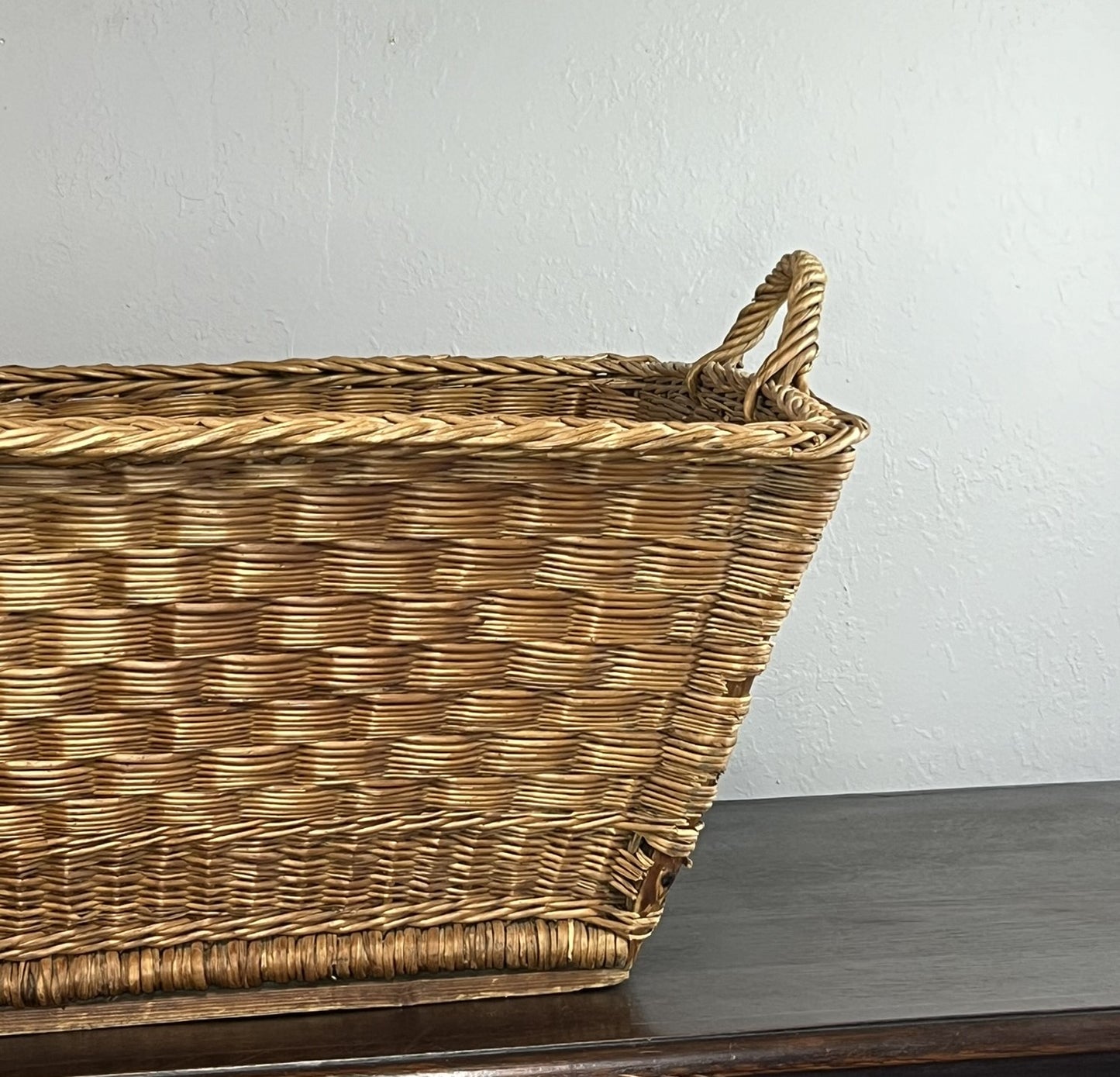 Vintage French Wicker Laundry Basket #6302