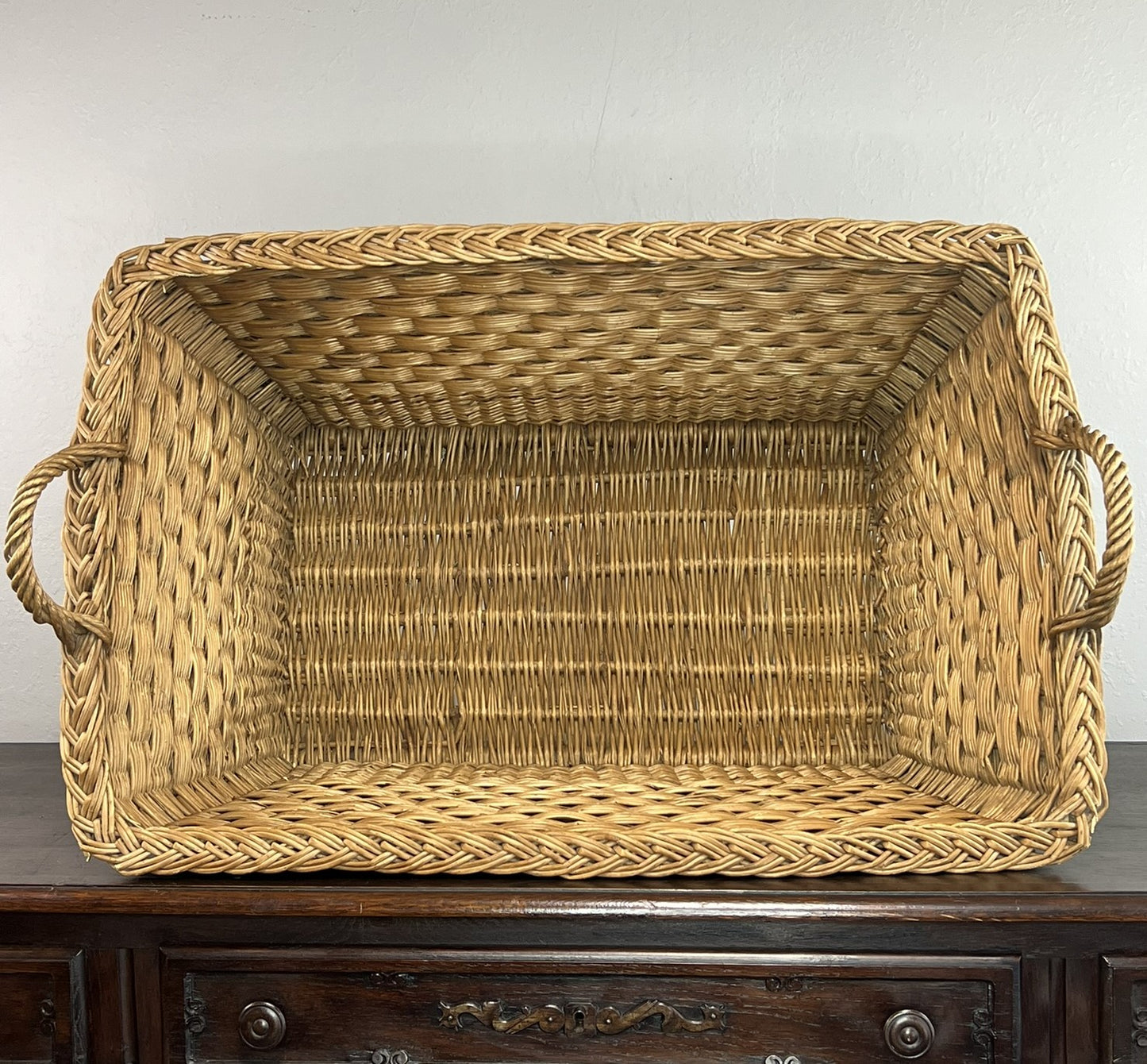 Vintage French Wicker Laundry Basket #6302