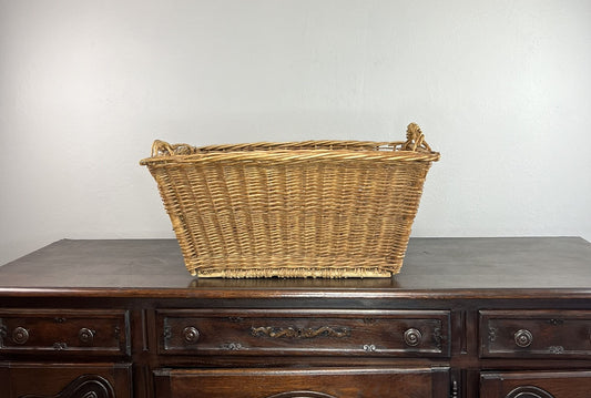 Vintage European Wicker Launrdy Basket with Twisted Handles #527