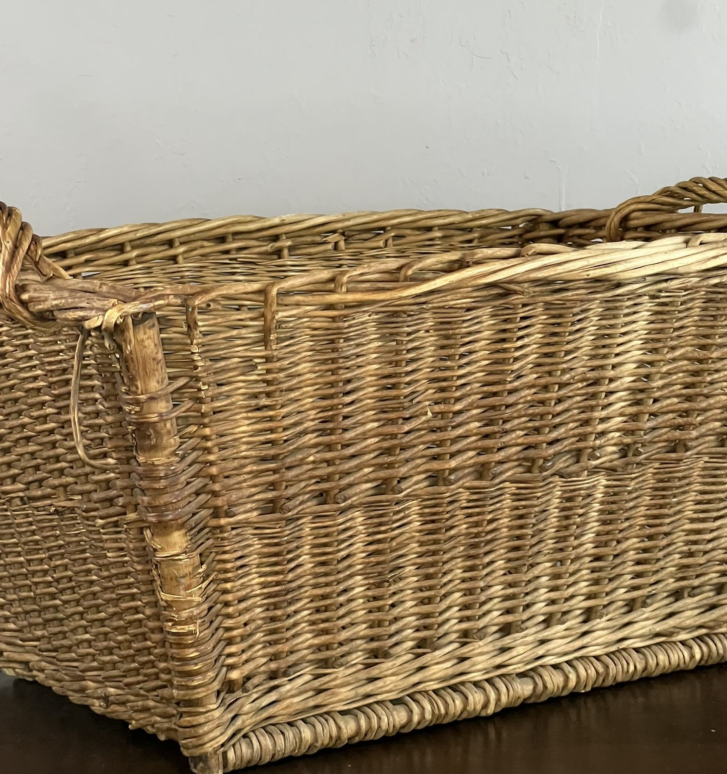 Vintage European Wicker Launrdy Basket with Twisted Handles #527