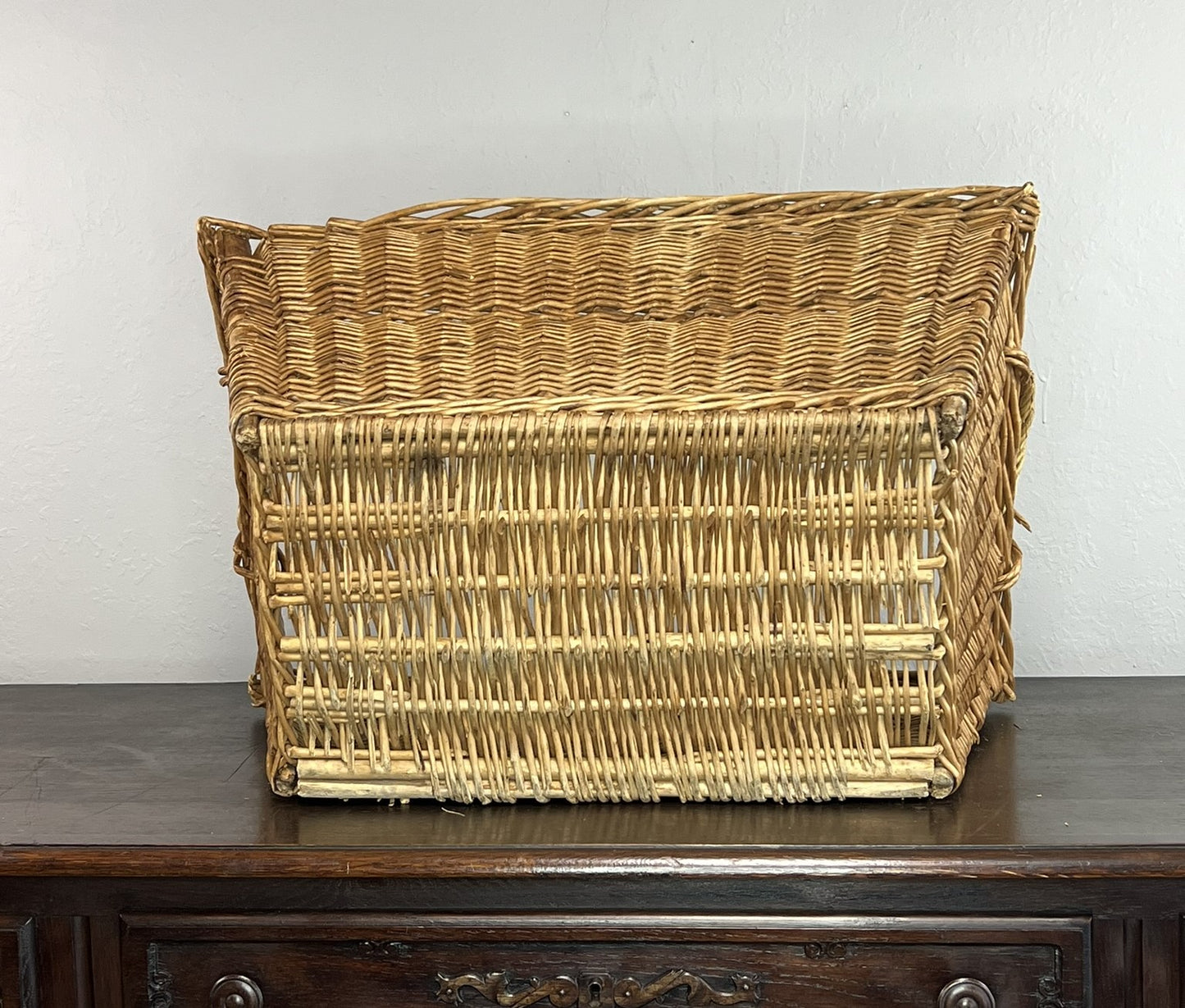 Vintage European Wicker Launrdy Basket with Twisted Handles #527