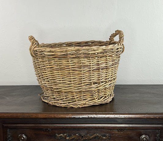 Vintage European Round Woven Harvest Basket #655