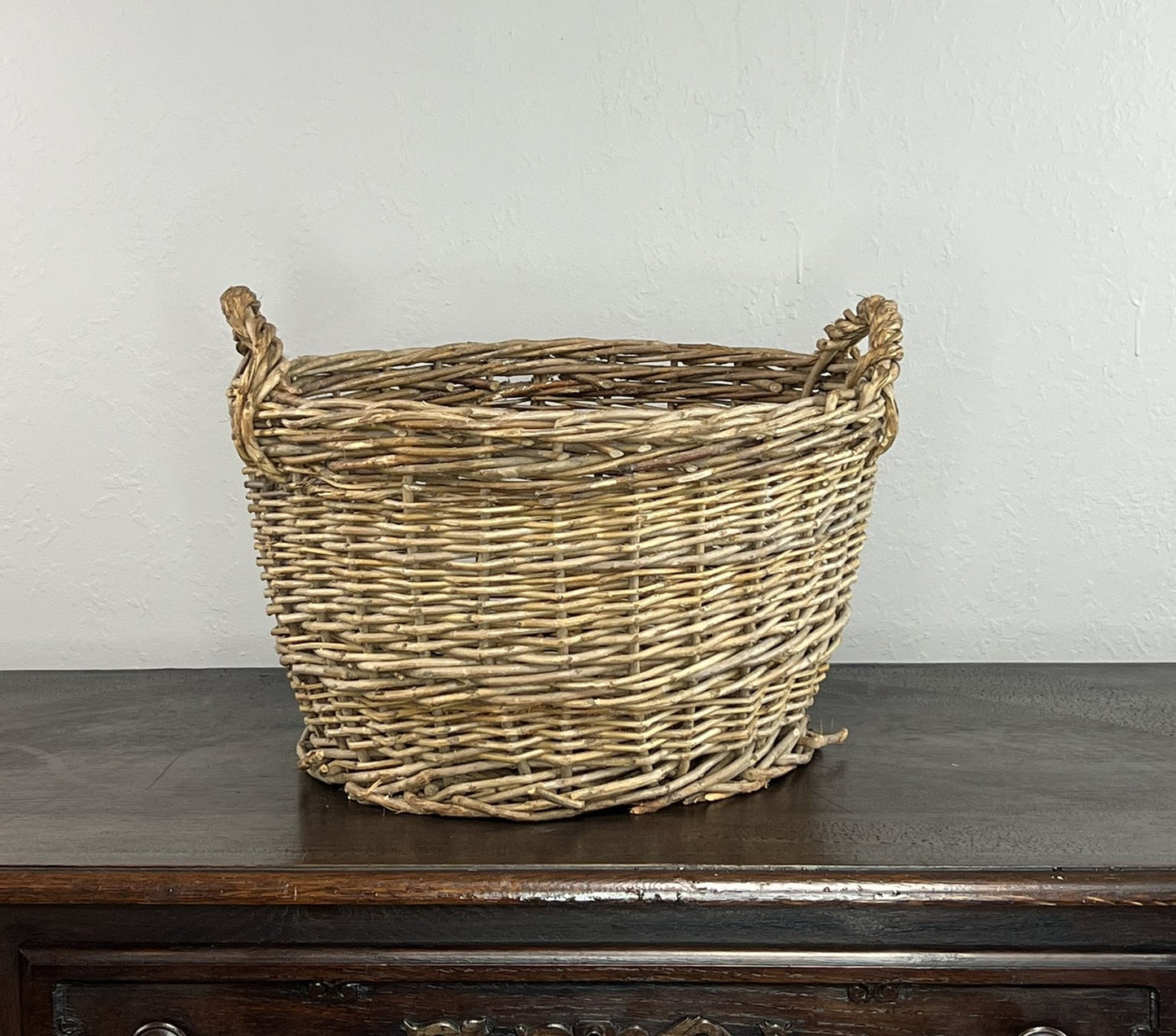 Vintage European Wicker Harvest Basket with Twisted Handles #655