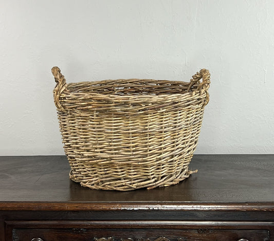 Vintage European Wicker Harvest Basket with Twisted Handles #655