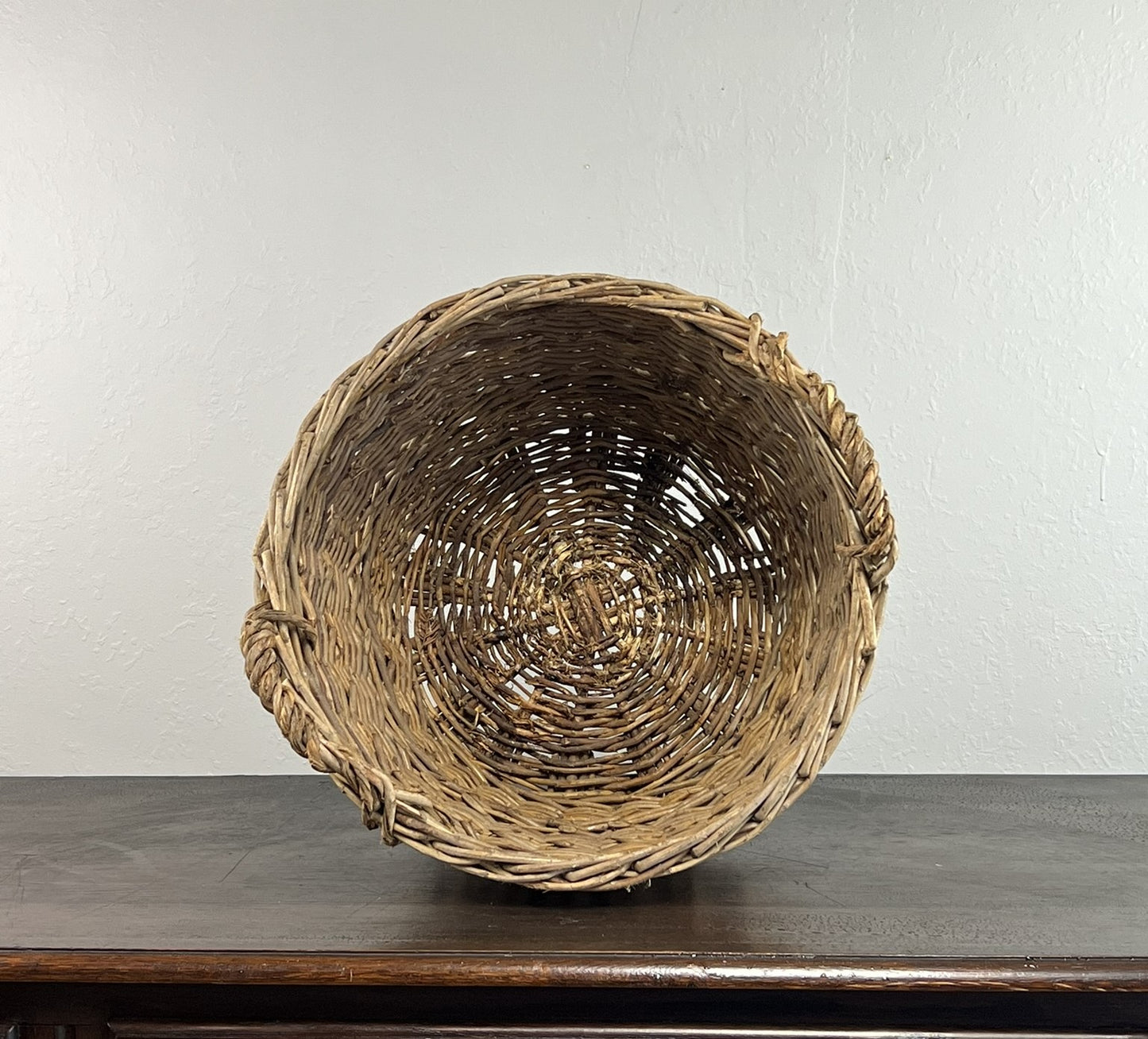 Vintage European Wicker Harvest Basket with Twisted Handles #655