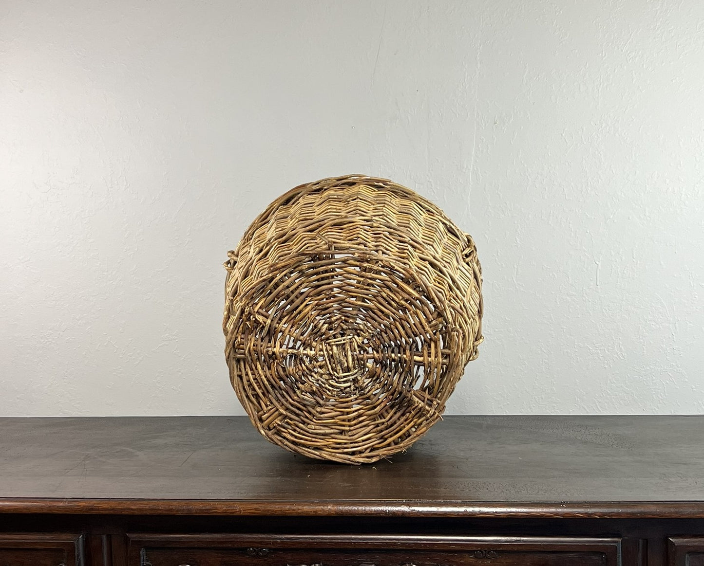 Vintage European Wicker Harvest Basket with Twisted Handles #655