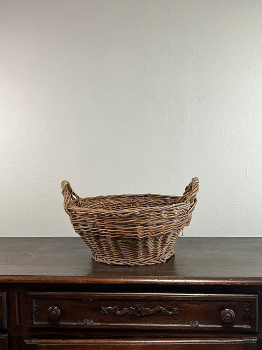 Vintage European Wicker Harvest Basket with Twisted Handles #6801