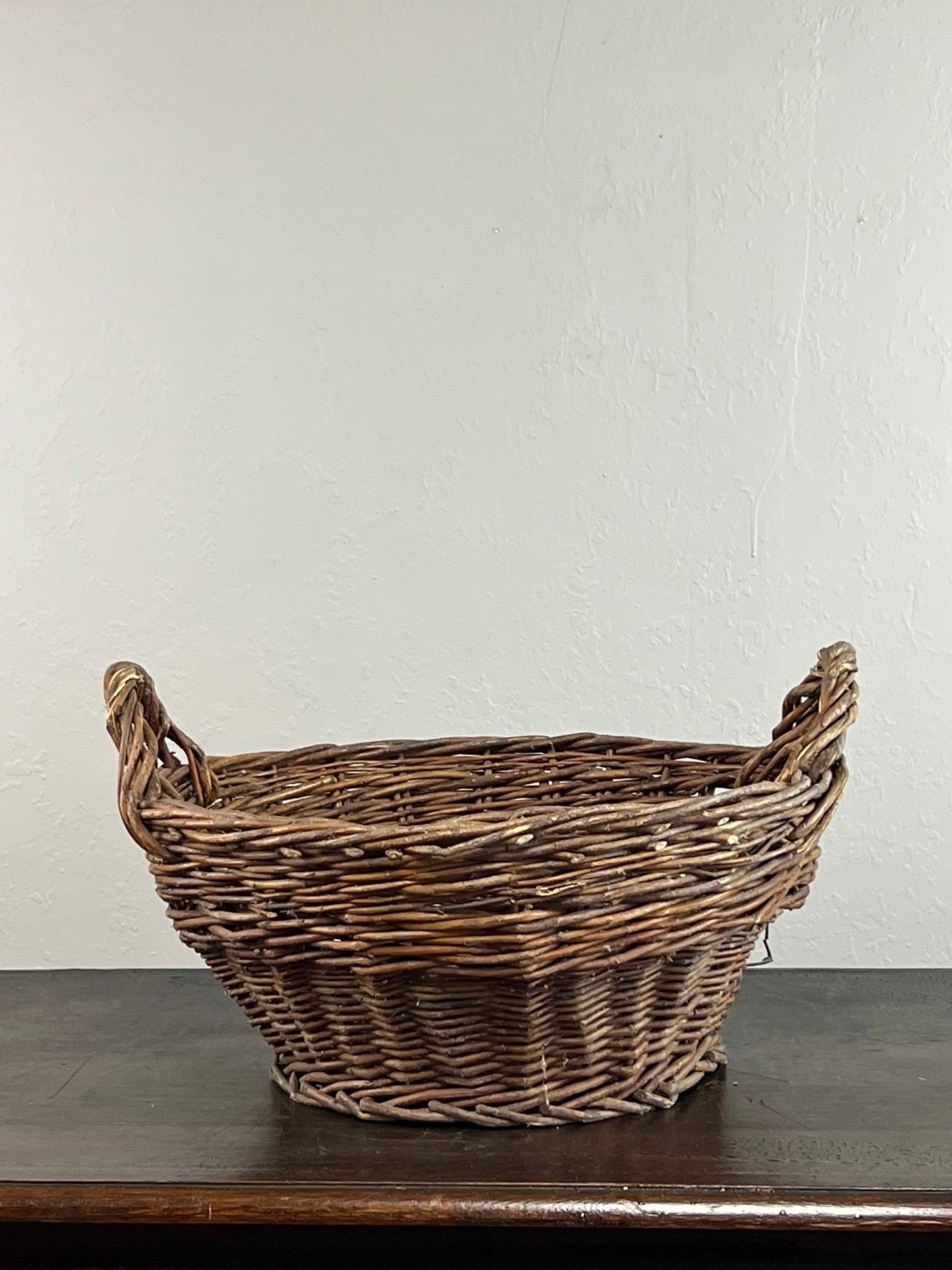 Vintage European Wicker Harvest Basket with Twisted Handles #6801