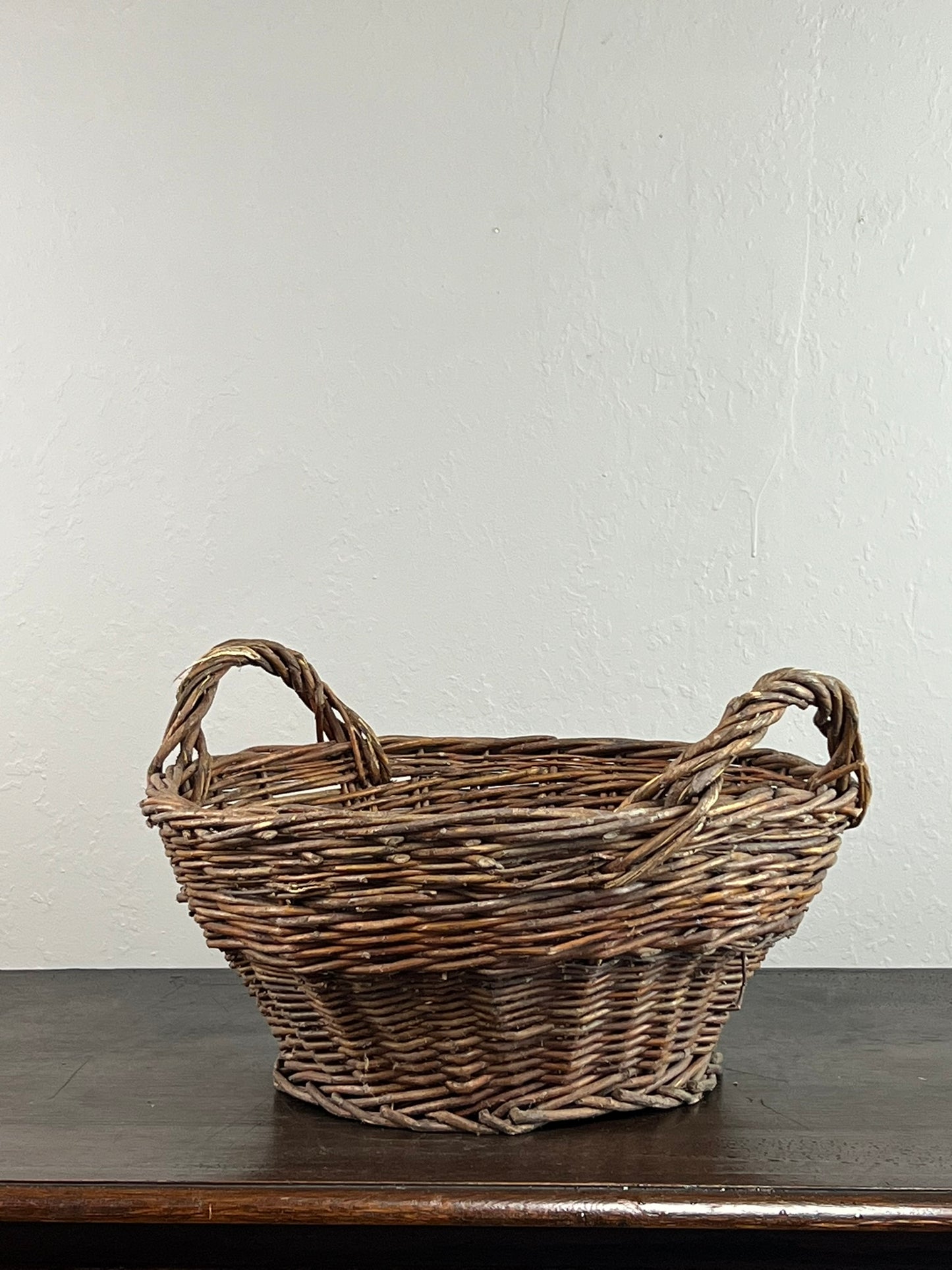Vintage European Wicker Harvest Basket with Twisted Handles #6801