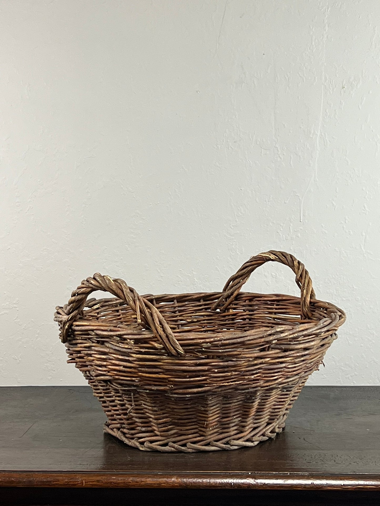Vintage European Wicker Harvest Basket with Twisted Handles #6801