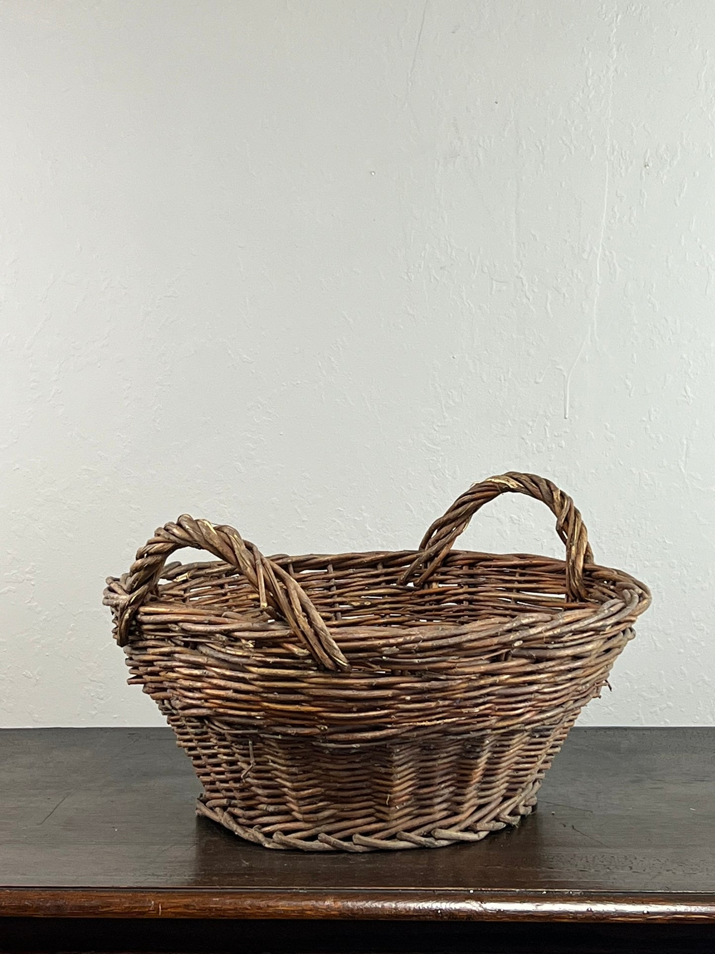 Vintage European Wicker Harvest Basket with Twisted Handles #6801