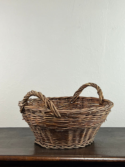 Vintage European Round Woven Harvest Basket #6801