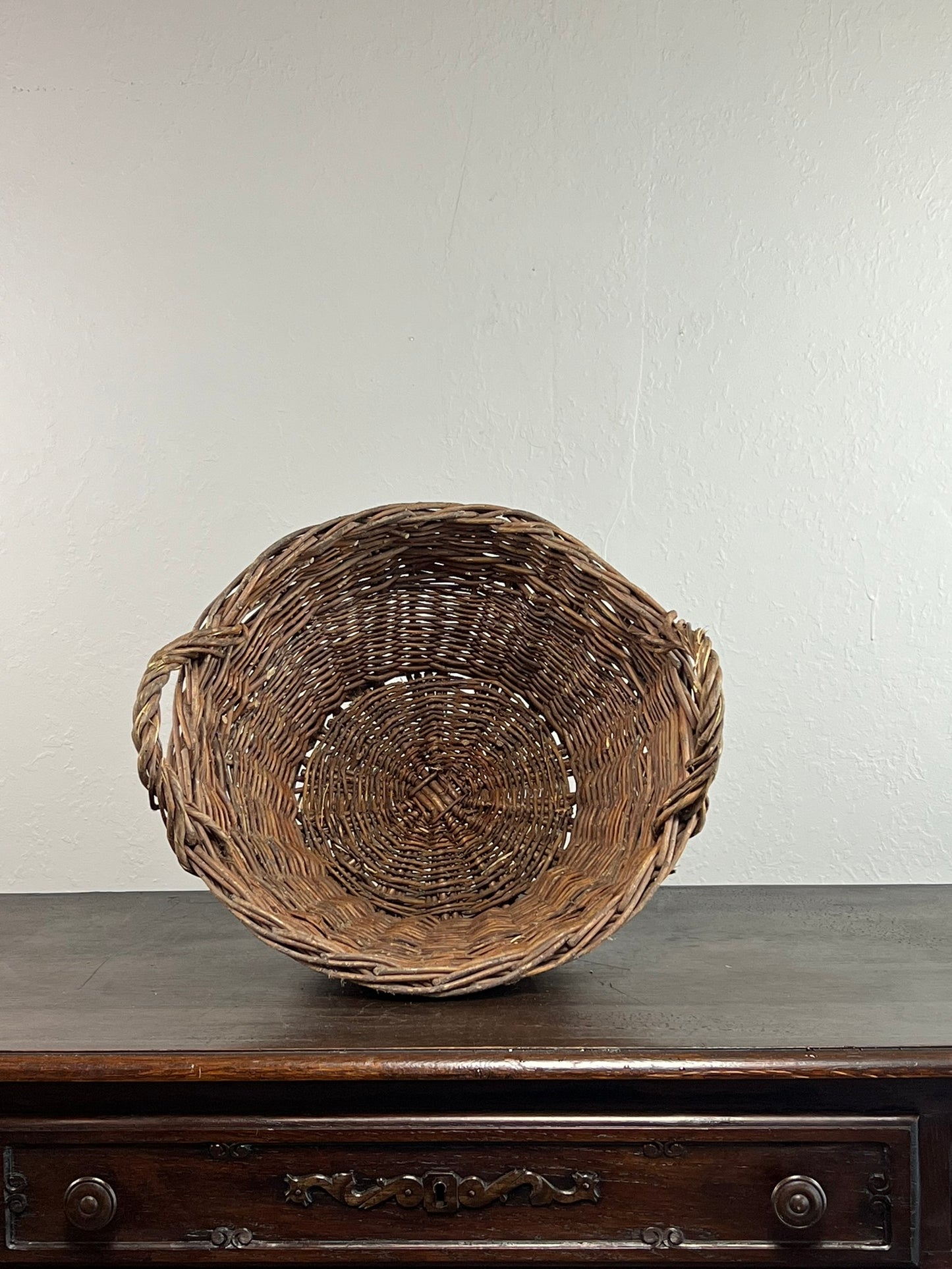 Vintage European Wicker Harvest Basket with Twisted Handles #6801