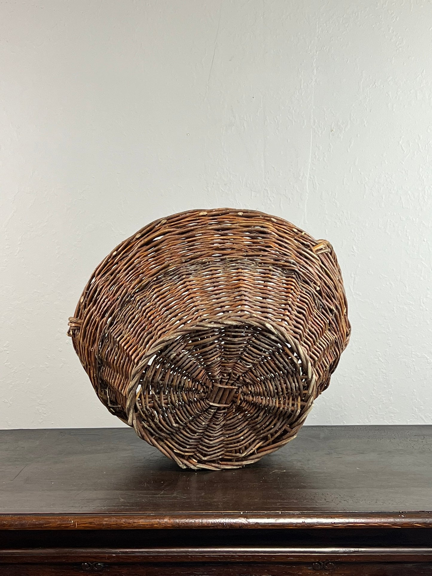 Vintage European Wicker Harvest Basket with Twisted Handles #6801