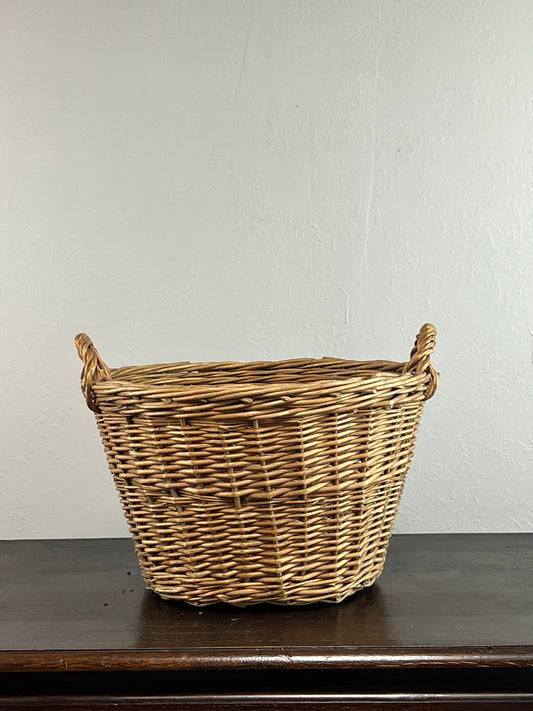Vintage European Wicker Harvest Basket with Twisted Handles #6803