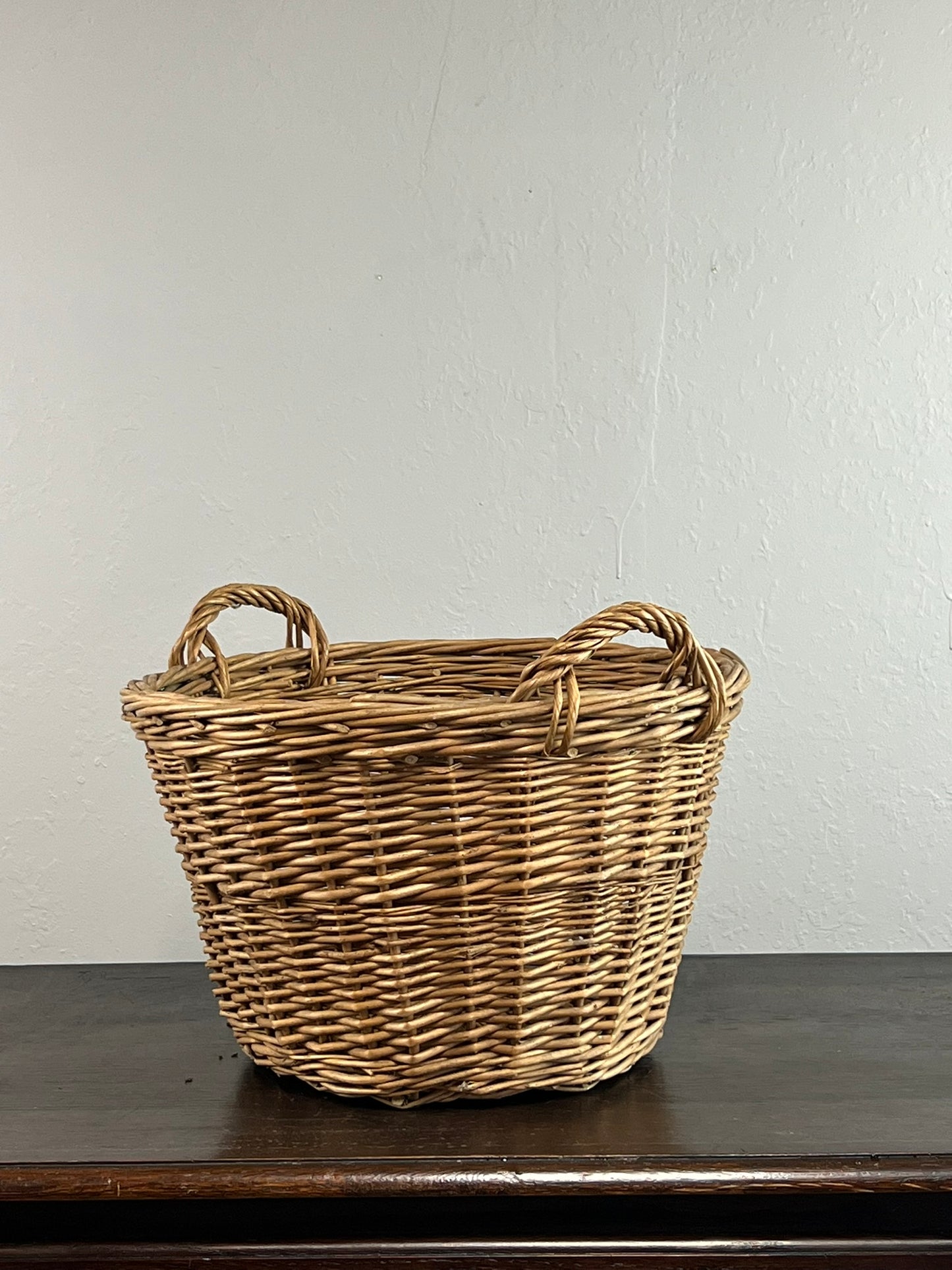 Vintage European Wicker Harvest Basket with Twisted Handles #6803