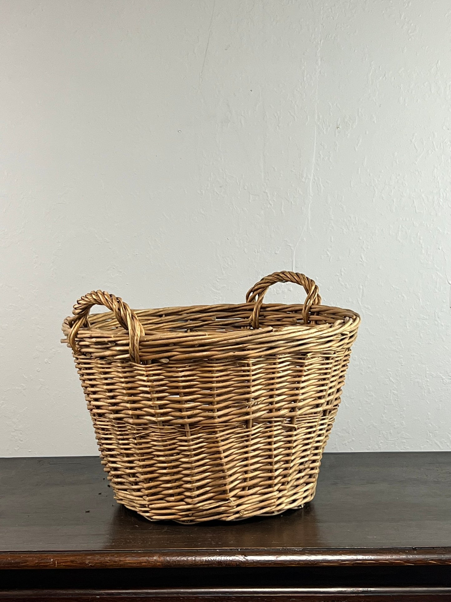 Vintage European Wicker Harvest Basket with Twisted Handles #6803