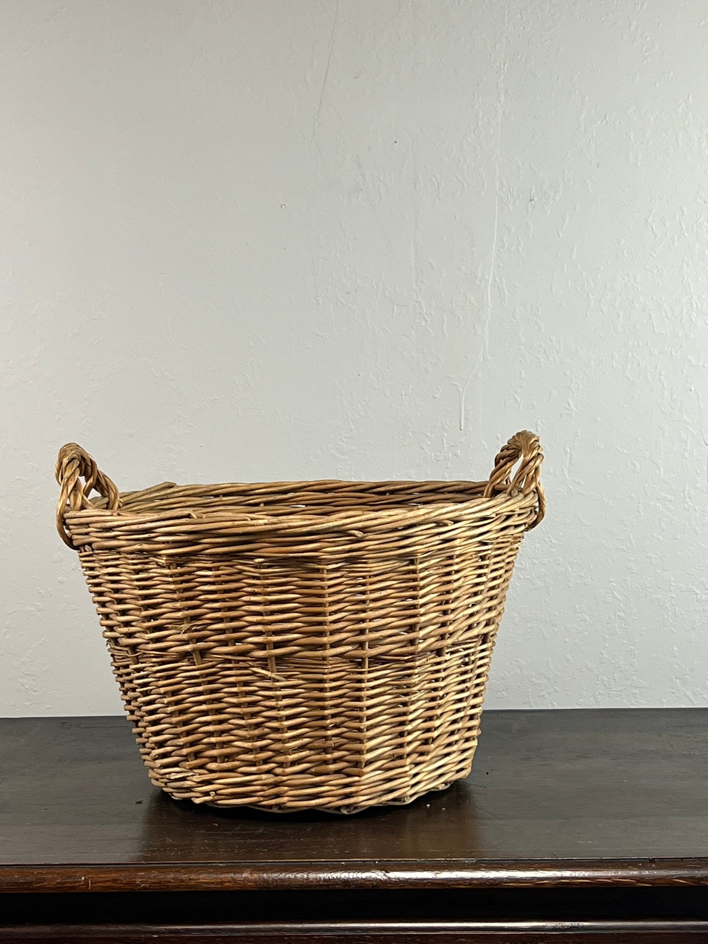 Vintage European Wicker Harvest Basket with Twisted Handles #6803