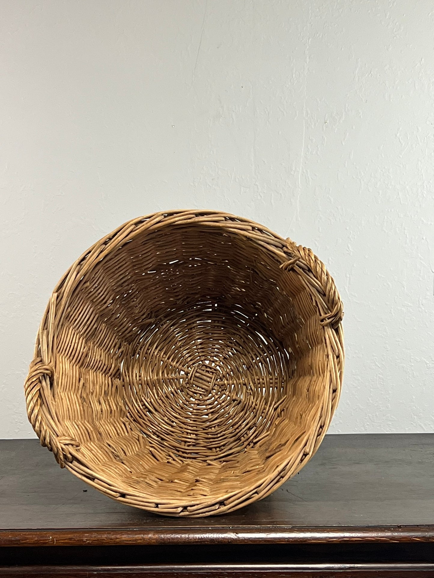 Vintage European Wicker Harvest Basket with Twisted Handles #6803