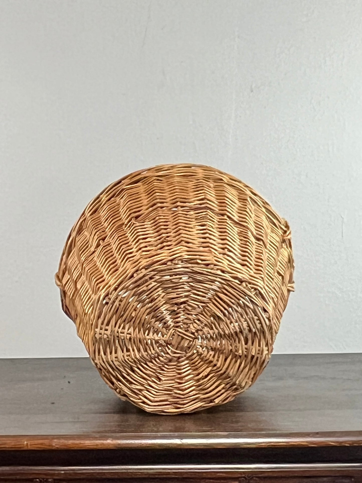 Vintage European Wicker Harvest Basket with Twisted Handles #6803