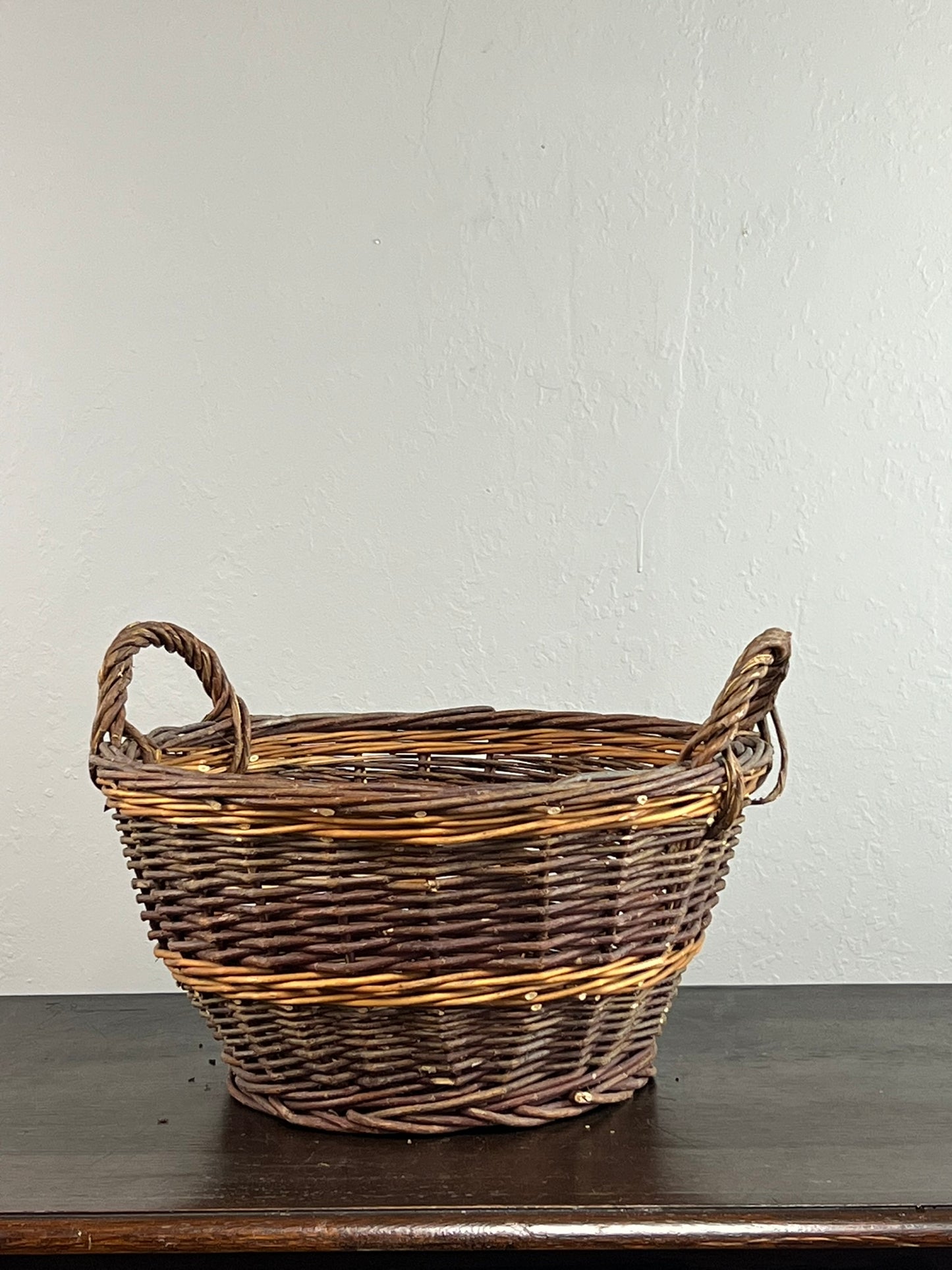 Vintage European Wicker Harvest Basket with Twisted Handles #6804