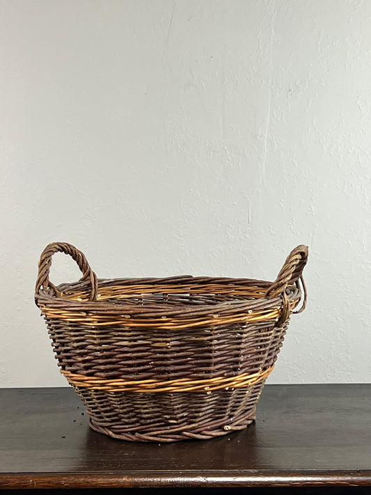 Vintage European Wicker Harvest Basket with Twisted Handles #6804