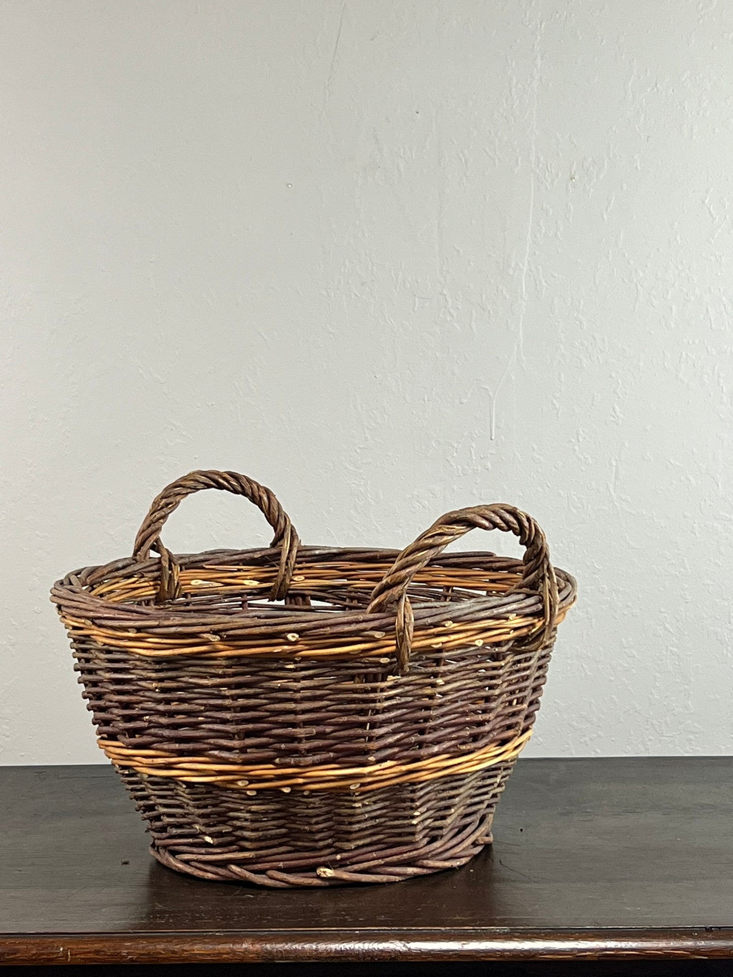 Vintage European Wicker Harvest Basket with Twisted Handles #6804