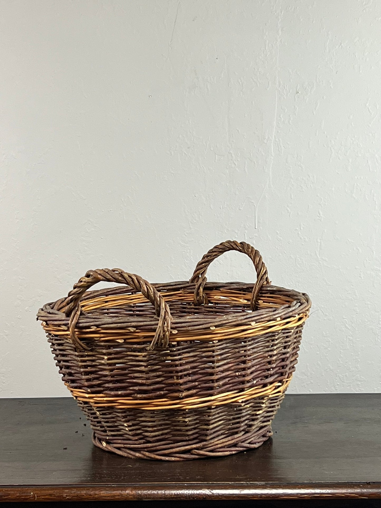 Vintage European Wicker Harvest Basket with Twisted Handles #6804