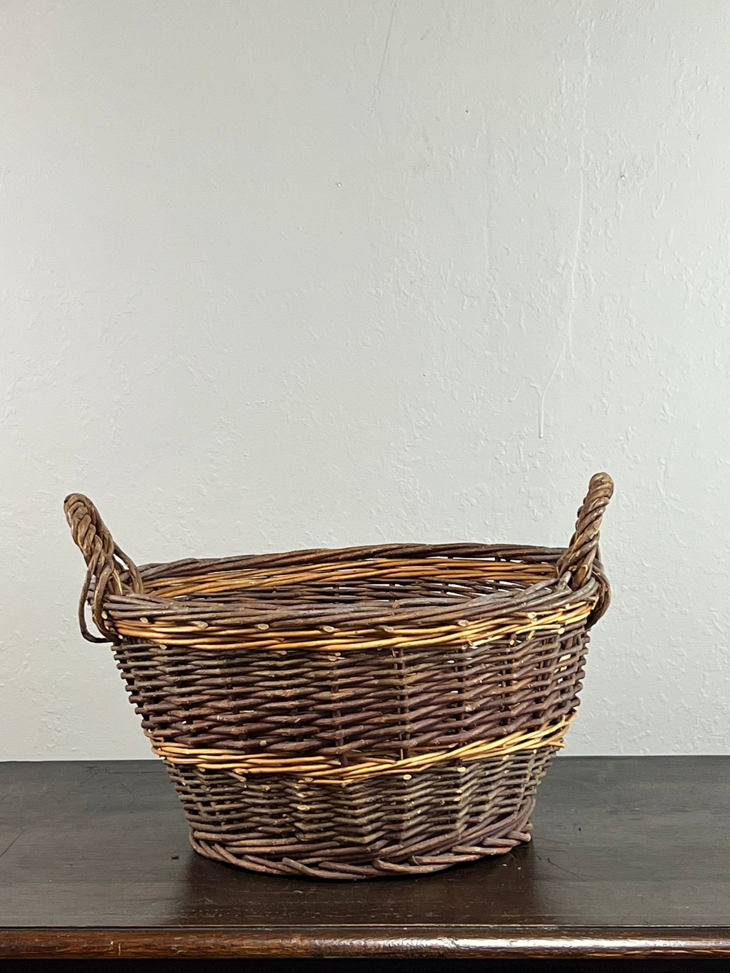 Vintage European Wicker Harvest Basket with Twisted Handles #6804
