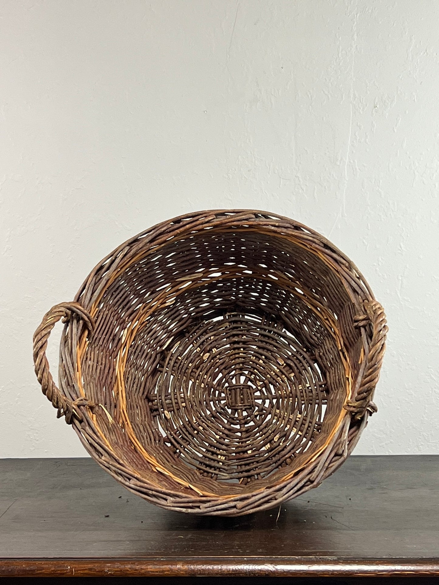 Vintage European Wicker Harvest Basket with Twisted Handles #6804