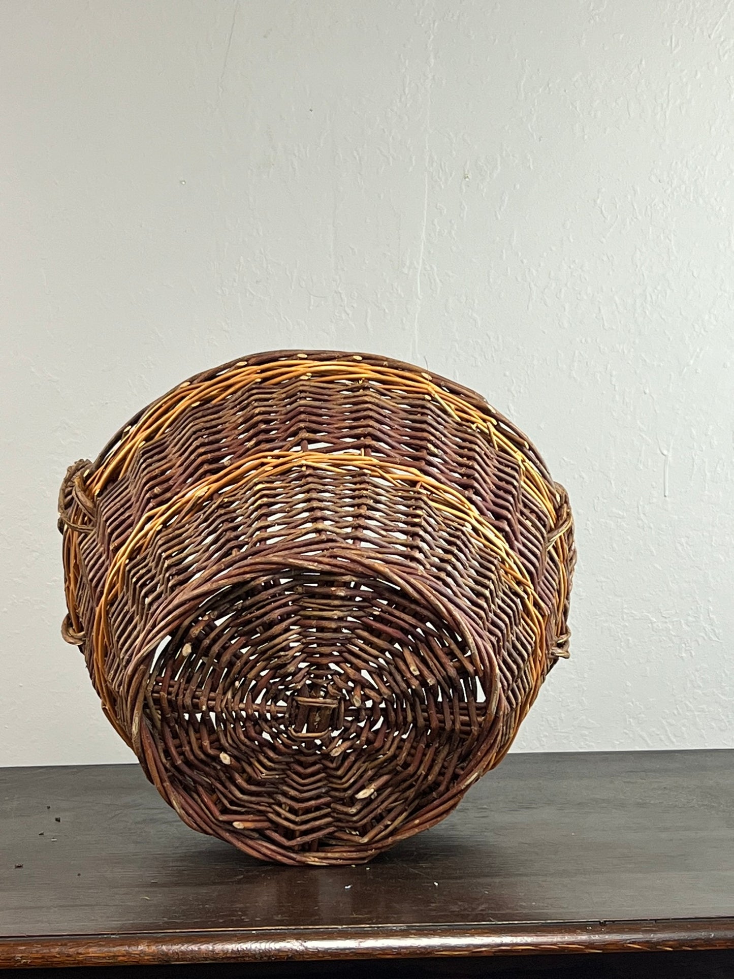 Vintage European Wicker Harvest Basket with Twisted Handles #6804