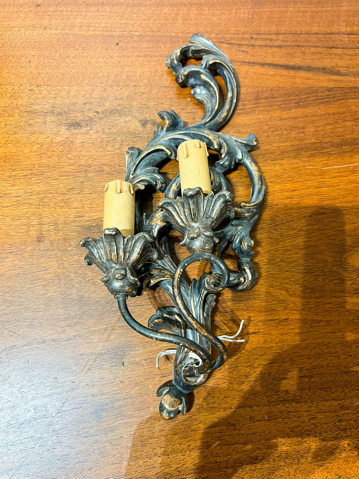Vintage European Painted Wood Rococo-Style Wall Sconces — Pair
