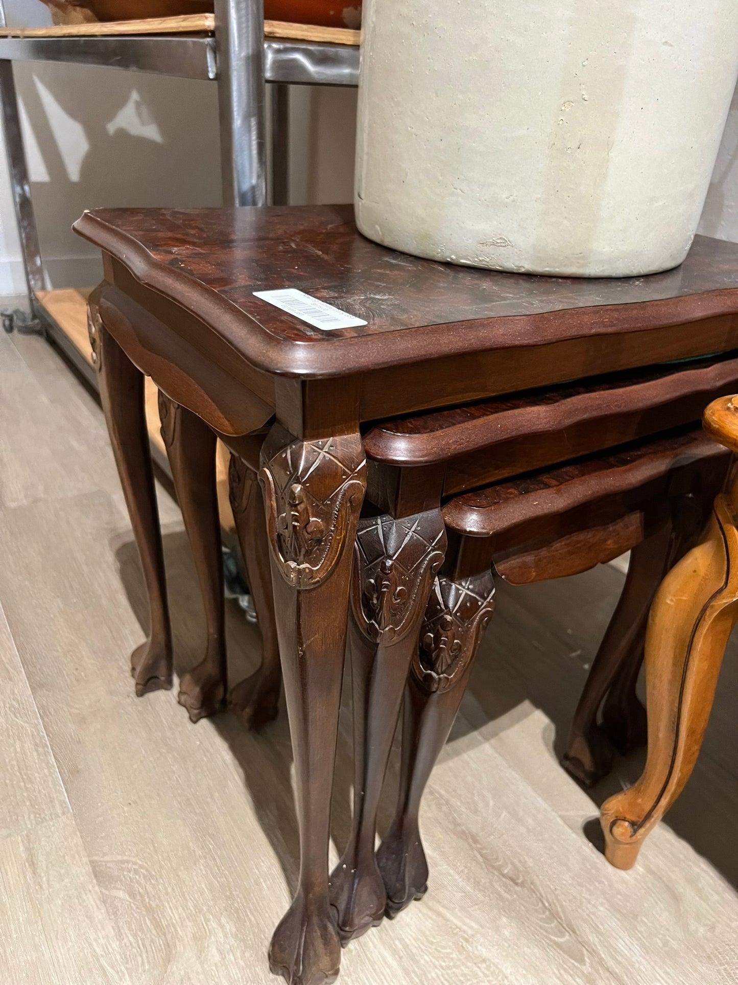 Vintage Belgian Dark Oak Nesting Tables #383