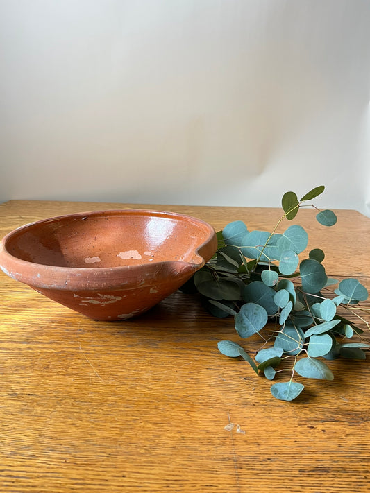 French Red Glazed Terracotta Cream Separating Bowl #13