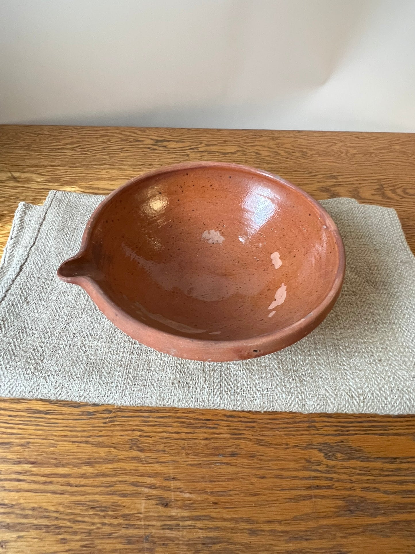 French Red Glazed Terracotta Cream Separating Bowl #13