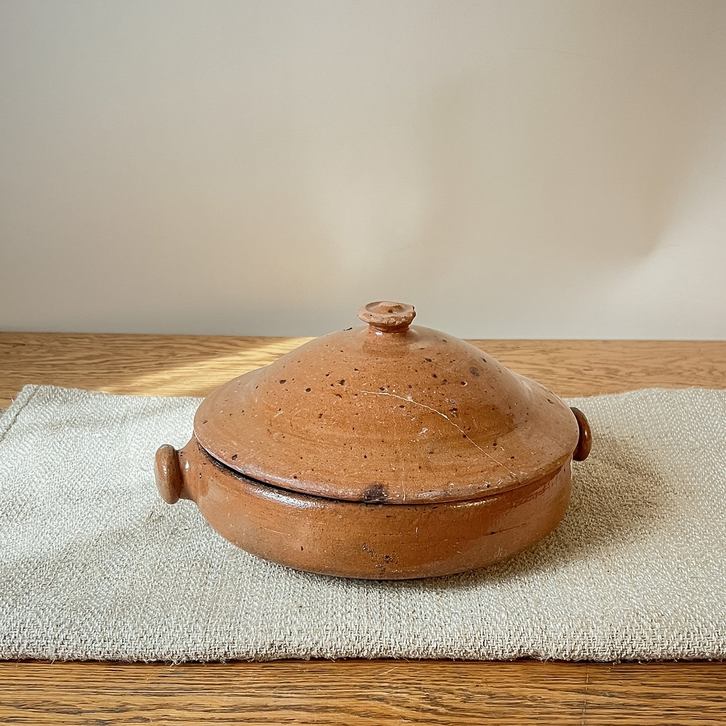 French Red Glazed Terracotta Bowl with Lid #04