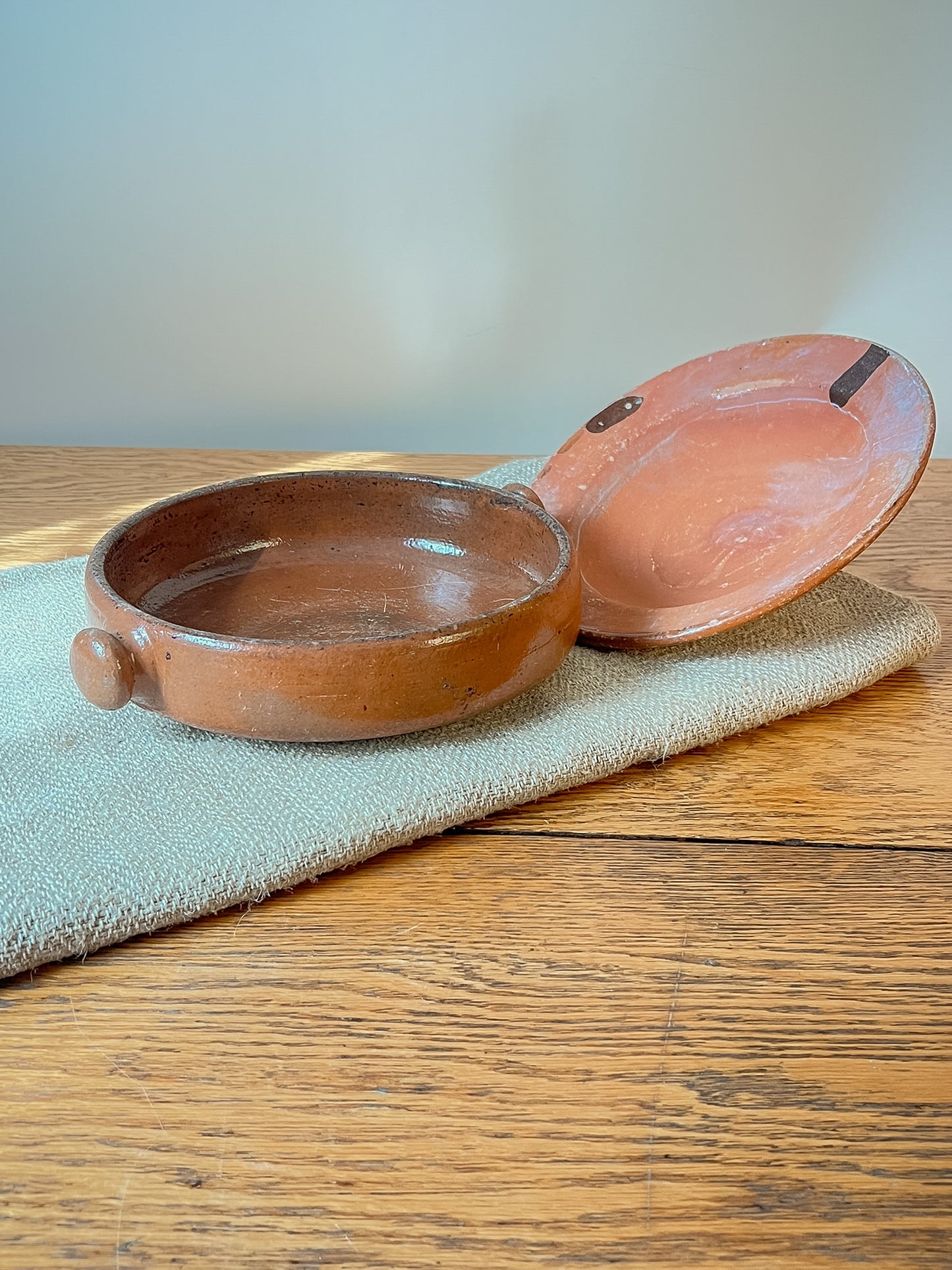 French Red Glazed Terracotta Bowl with Lid #04