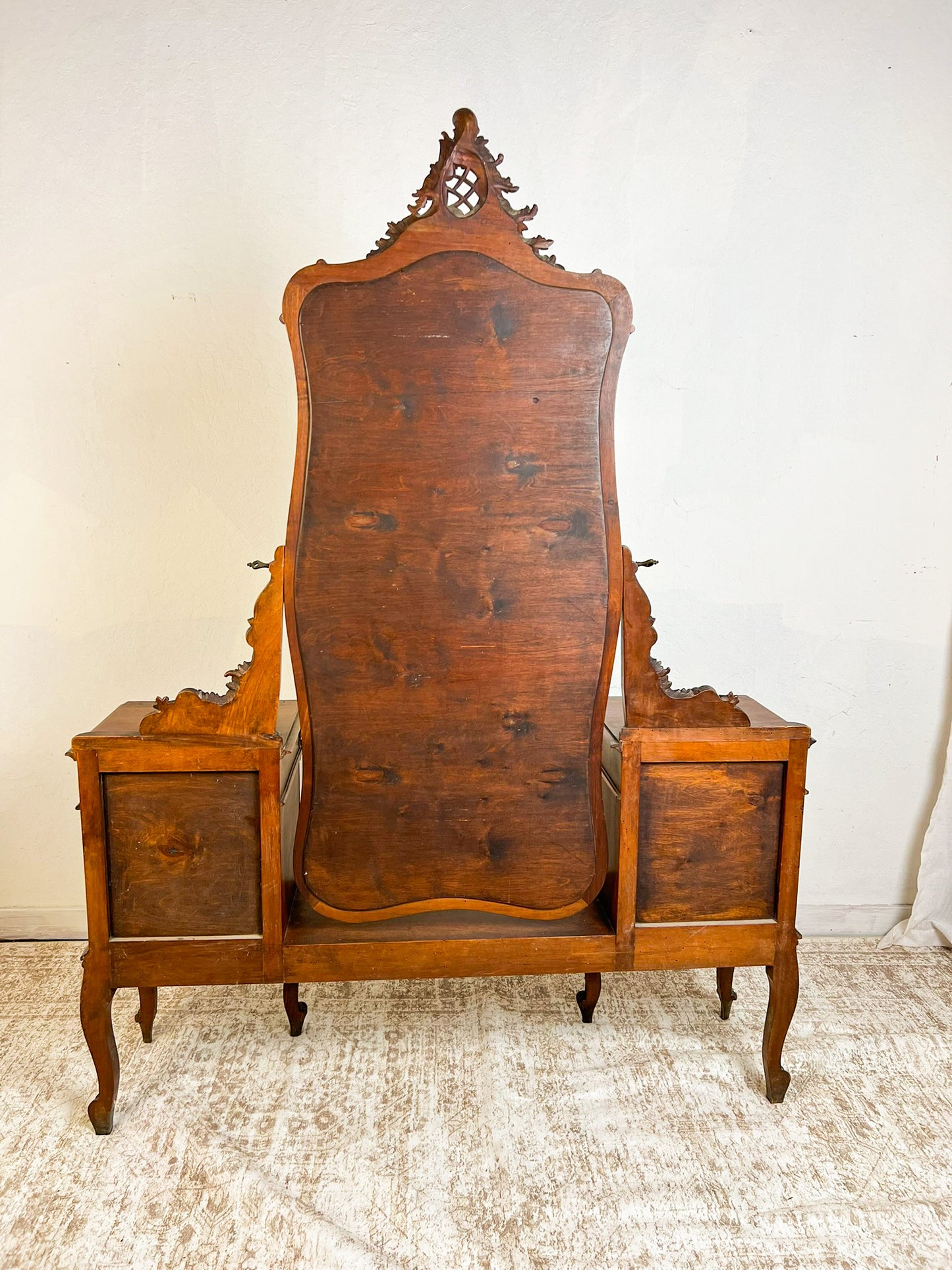 Vintage French Louis XV Style Walnut Vanity with Mirror