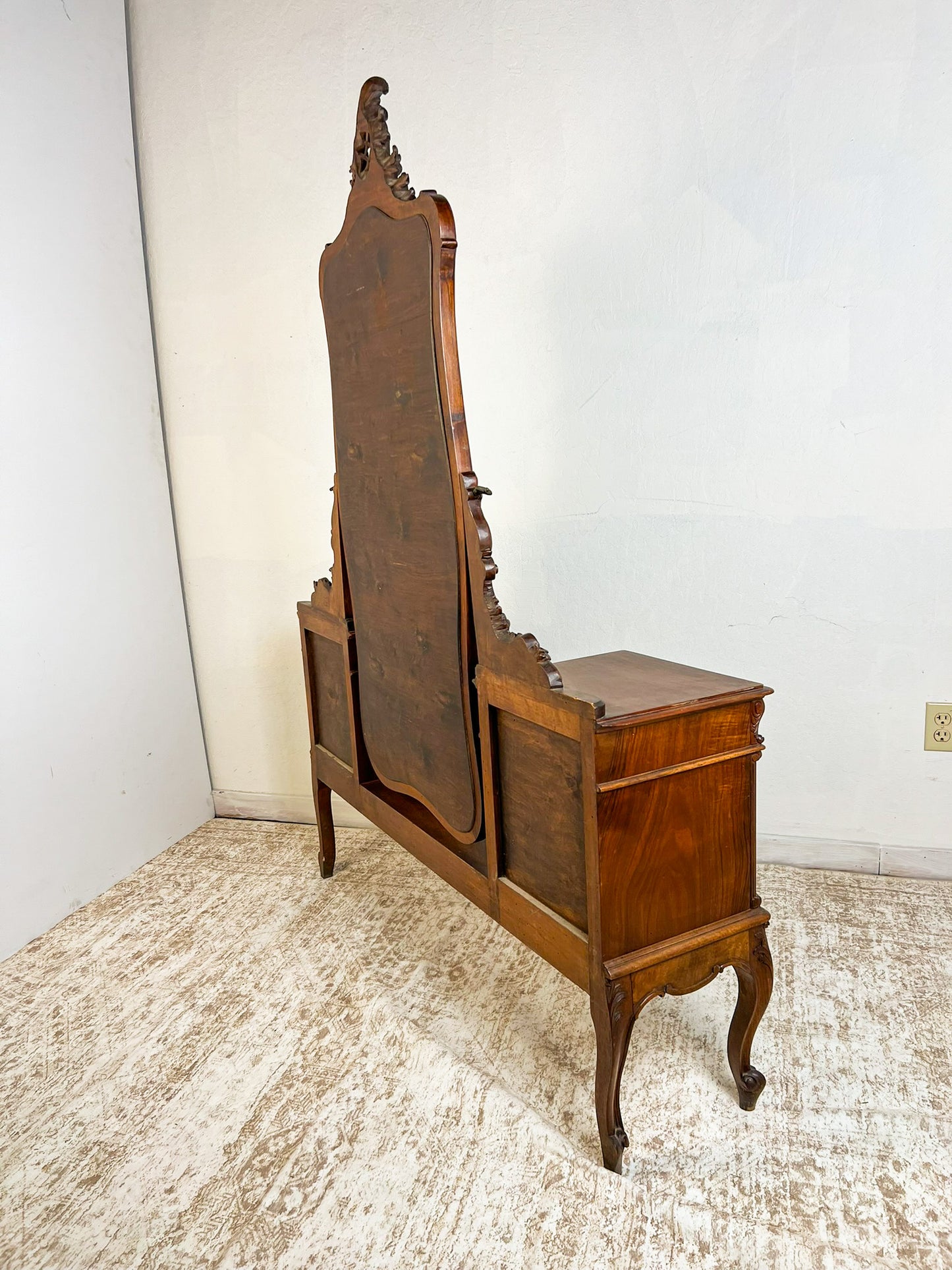 Vintage French Louis XV Style Walnut Vanity with Mirror
