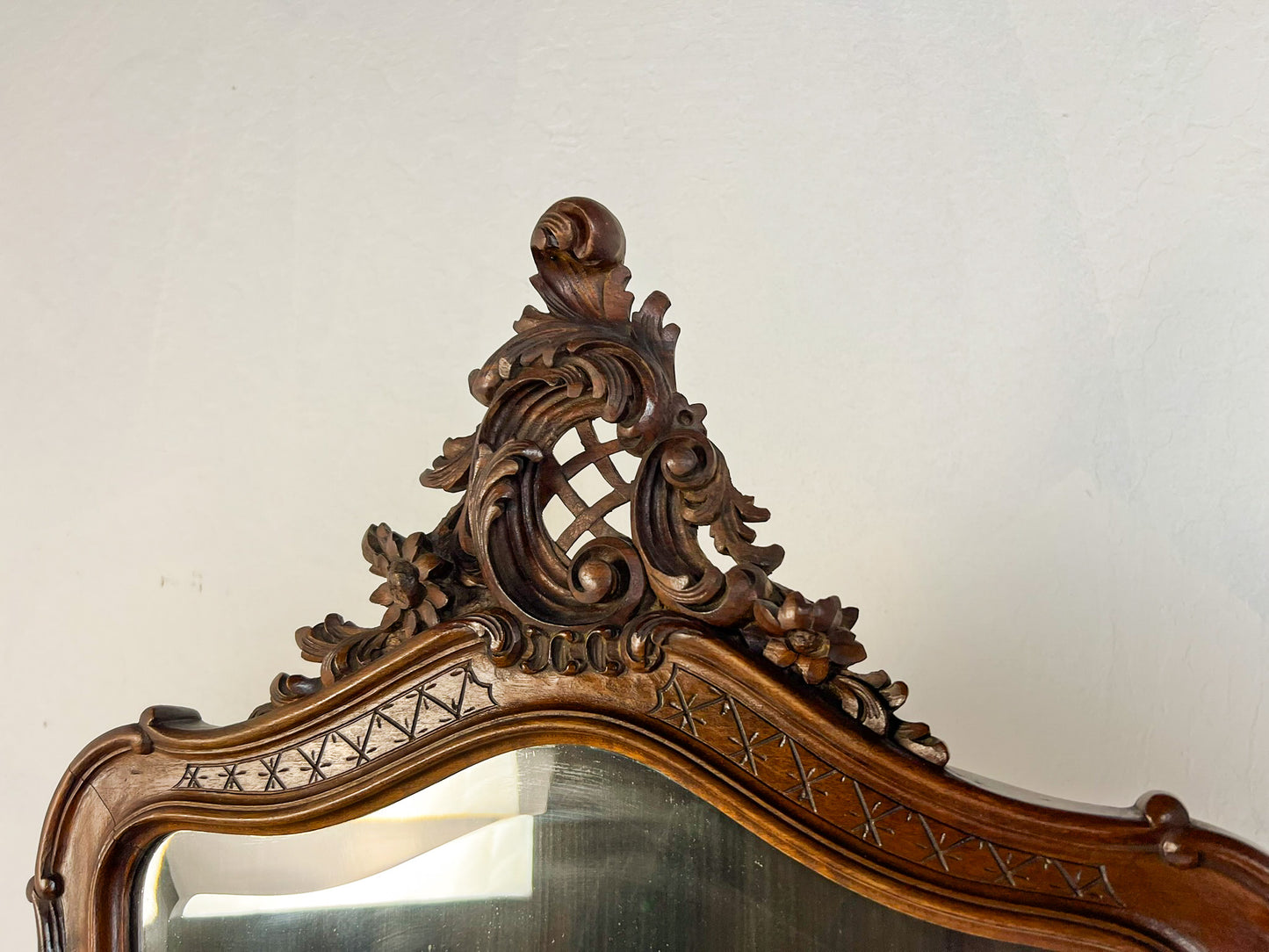 Vintage French Louis XV Style Walnut Vanity with Mirror