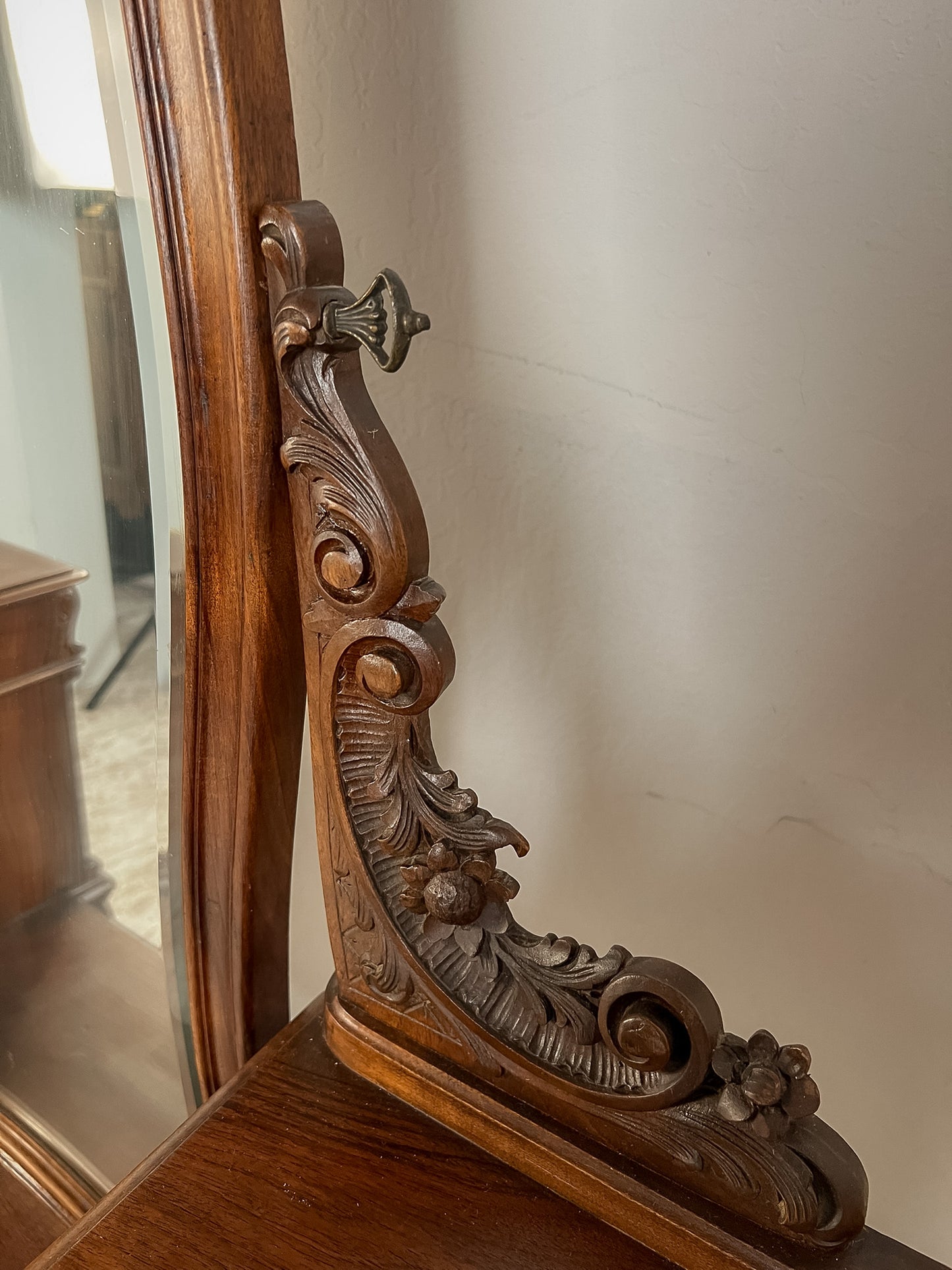 Vintage French Louis XV Style Walnut Vanity with Mirror