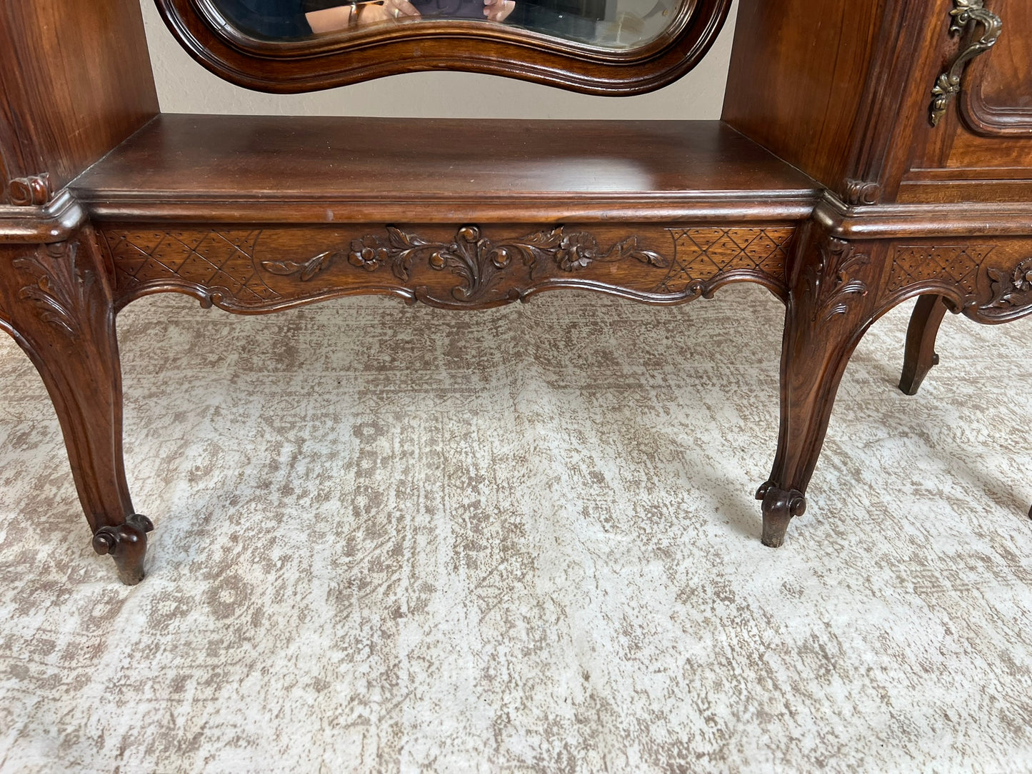 Vintage French Louis XV Style Walnut Vanity with Mirror