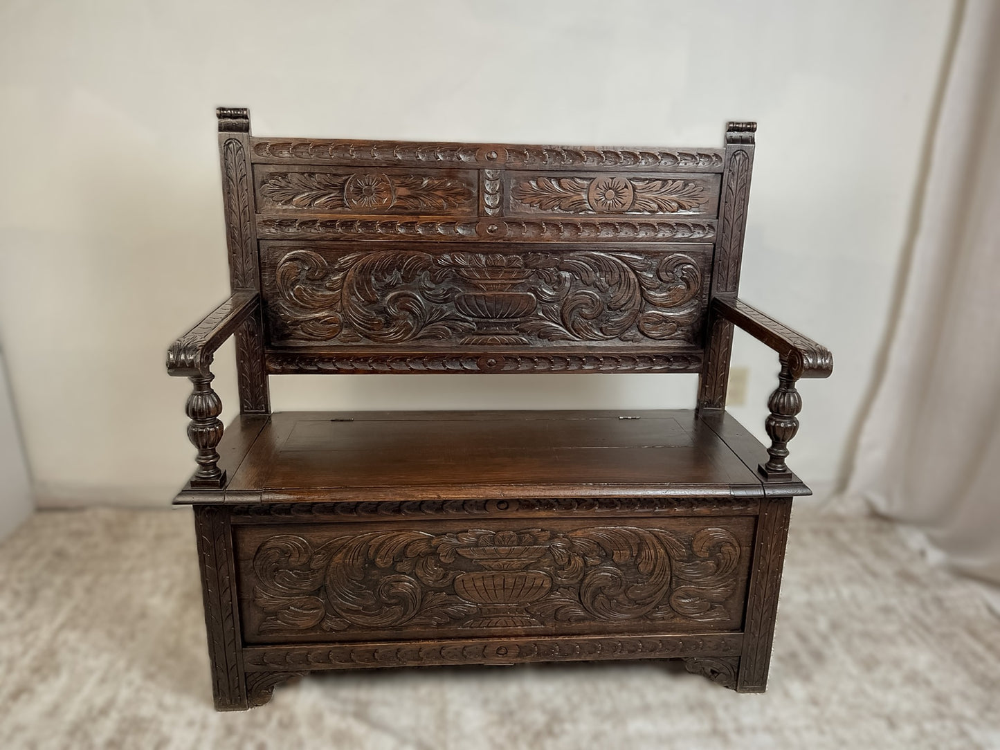 Antique French Normandy Oak Bench Chest