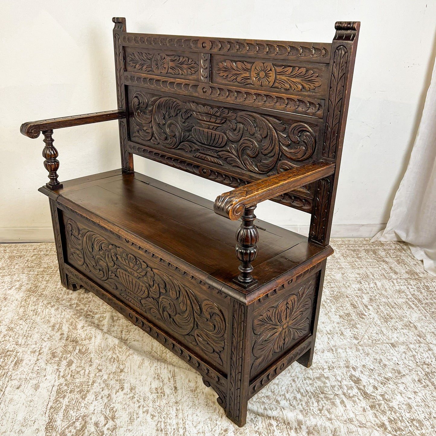 Antique French Normandy Oak Bench Chest