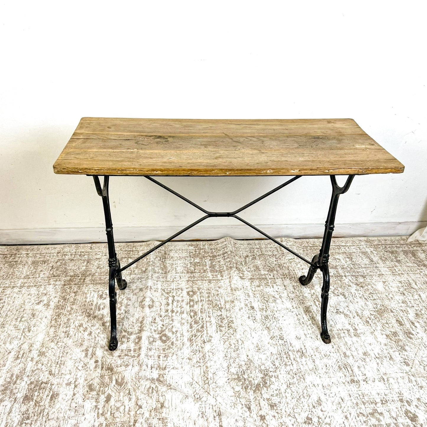 Vintage French Oak and Cast Iron Console Table